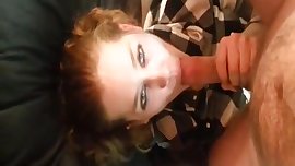 Redhead gets pushed to swallow a load