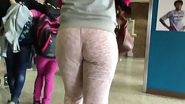 Following ebony teen fat ass in sweatpants wedgie